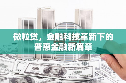 西陵微粒贷，金融科技革新下的普惠金融新篇章